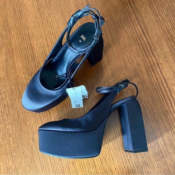 Zara chunky platform heels black satin - Picture 6 of 15